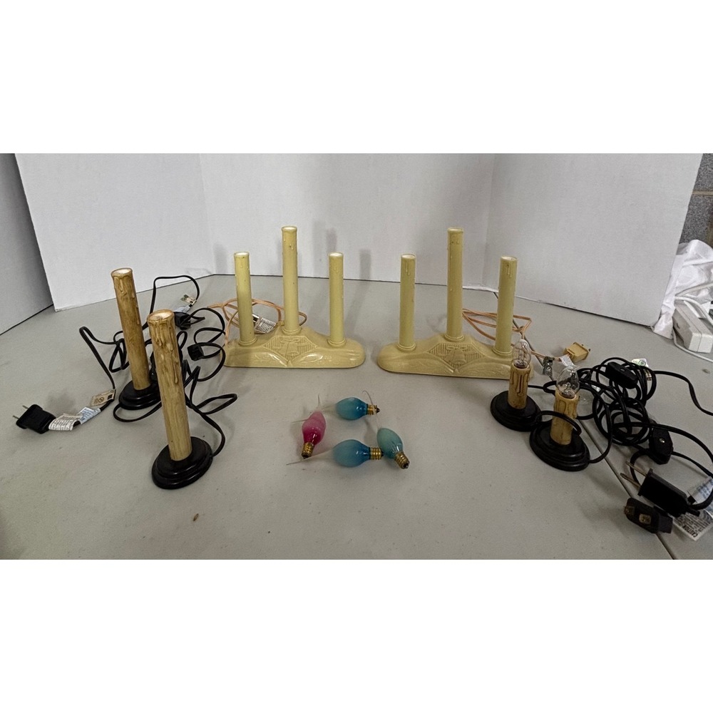 Vintage Electric Candle‎ Lamp Set 4 Base 3 Bulb 2 Bulb 1 Bulb Colored Bulbs